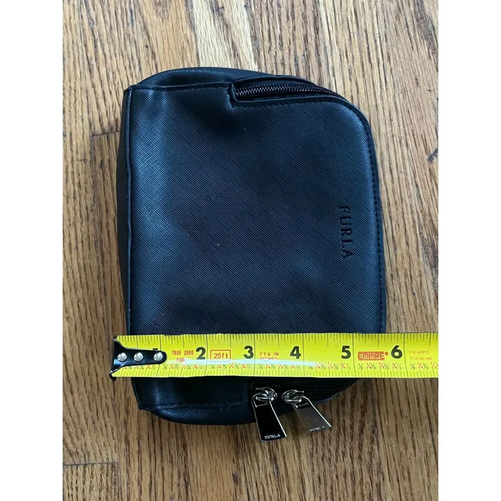 FURLA Black Leather Zip Purse Cosmetic Wallet Bag
